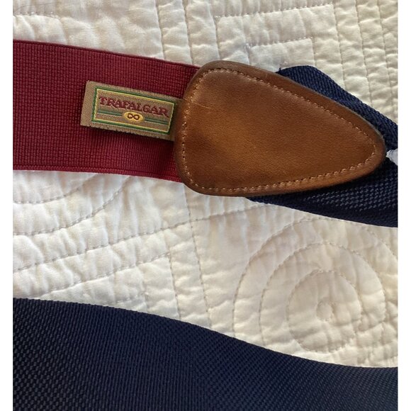 Vintage TRAFALGAR Maroon Blue Nylon Suspenders Braces | Leather Tabs - Picture 6 of 10